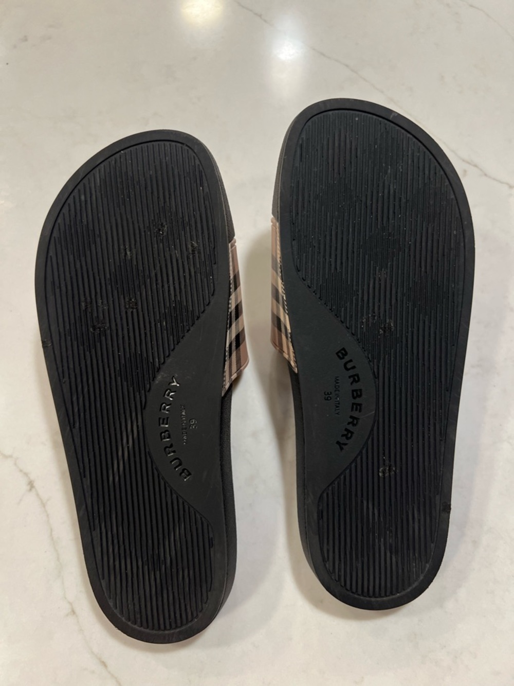 Burberry Black Footbed Check Strap Slide Sandals - Picture 7 of 8